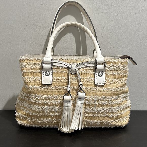 PATRICIA NASH Angela Ebbe Woven Beige White Shoulder Bag **MISSING STRAPS - Picture 1 of 14